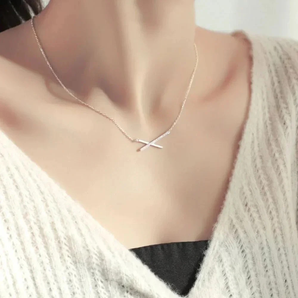 925 Sterling Silver Diamond Cross Necklace